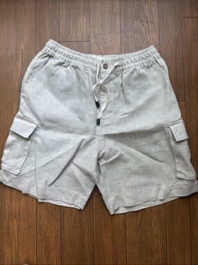 OndadeMar Linen Men's Casual Cargo Shorts Light Kahki Relaxed Fit